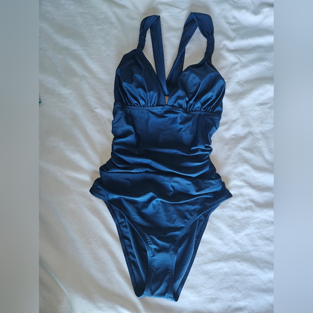 nwt CUPSHE sz L Navy Blue One-Piece Swimsuit